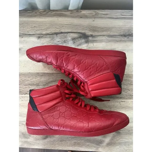 GUCCI BAMBI GUCCISSIMA EMBOSSED Red LEATHER HIGH TOP SNEAKERS uk 11.5 US 12 - Picture 7 of 12